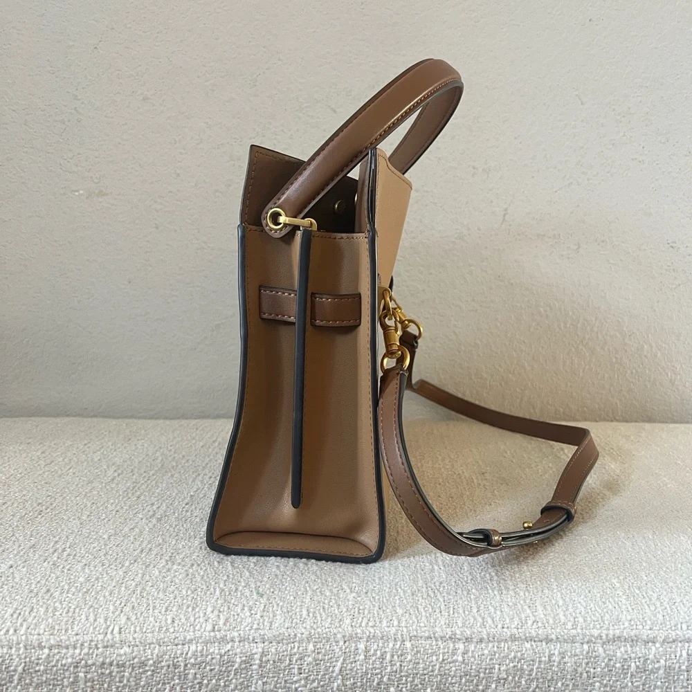 EUC Tory Burch Tan and Brown Lee Radziwill Small Double Bag Tiramisu Color - Picture 6 of 15